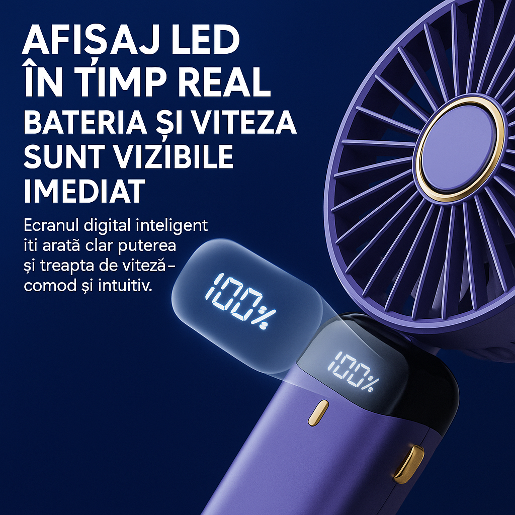 Ventilator Portabil cu 5 Viteze și USB - Mic. Puternic. Răcoritor.
