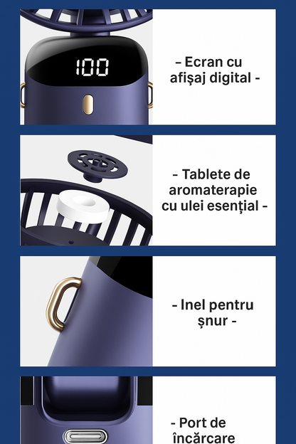 Ventilator Portabil cu 5 Viteze și USB - Mic. Puternic. Răcoritor.